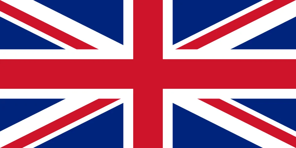The flag of the United Kingdom — the Union Jack: the combined crosses of St George, St Andrew and St Patrick in red, white and blue.