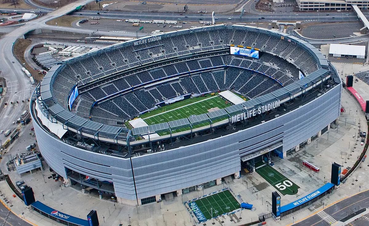 Aerial view of MetLife Stadium in the New Jersey Meadowlands.